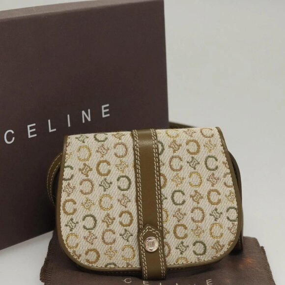 CELINE C Macadam Canvas Shoulder Wallet Khaki Auth - Picture 1 of 16